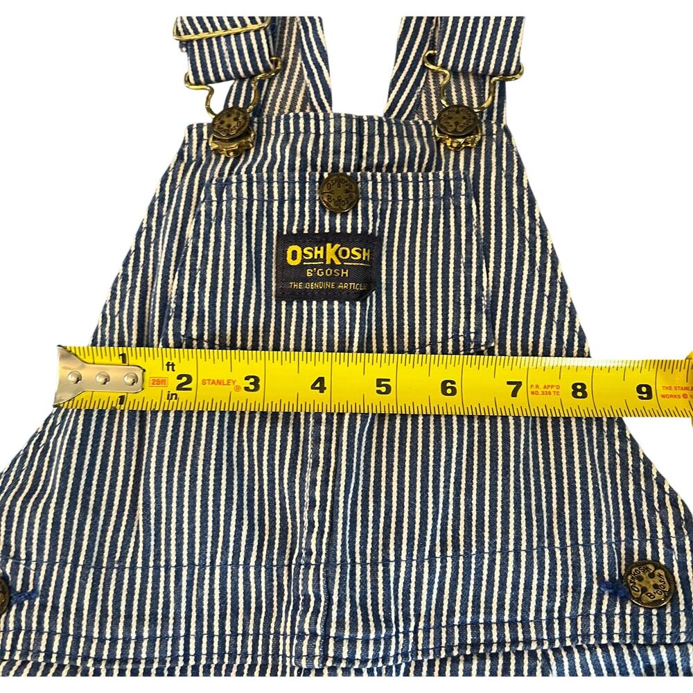 Oshkosh B'Gosh Overalls Boys Size 7 Blue Denim Railroad Striped Made USA Vintage - Picture 4 of 14